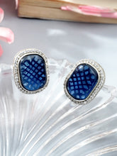 Blue Cylindrical Earrings with White Zircon Stone