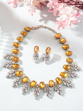 Luxury Yellow and White Leaf Design Jewelry Set with American Diamonds