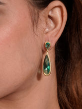 Gold Plated Green Water Drop Earrings