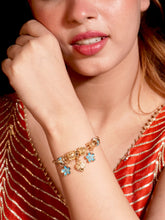 Fancy Gold-Plated Blue Flower and Heart Design Bracelet (Openable)