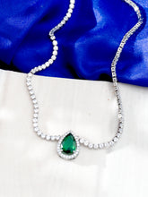 Silver Plated Green and White AD Zircon Pendant Chain