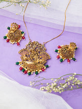 Radha Krishna Peacock Design 24K Gold Plated Necklace Set with Earrings