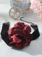 Stretchable Black Band Choker Necklace with Red Rose Design