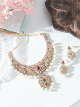 24K Gold Plated Peacock Jewelry Set with Ruby Emerald and Pearls