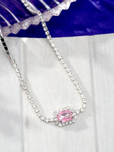 Silver-Plated Necklace with Zircon and Pink Stone Accent