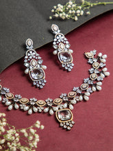 Black Rhodium and Rose Gold Plated Necklace Set with White AD Stones and Pearls