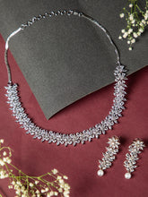 Black Rhodium Plated Floral Necklace Set with White AD Stones