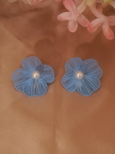 Blue Floral Pearl Stud Earrings