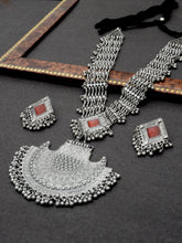 Traditional Long Oxidized Haar with Red Stone Jewelry Set