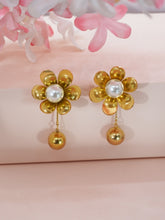 Anti-Tarnish Floral Dangler Earrings with Pearl Accent