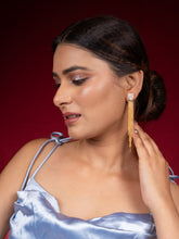 Anti-Tarnish White and Gold Long Tassel Chain Dangler Earrings