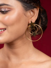 Gold-Plated Hollow Butterfly Drop Earrings with Emerald Accents