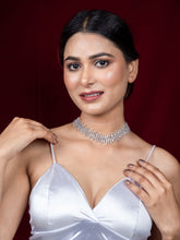 Rhodium-Plated Choker Necklace with Rhinestones and American Diamonds