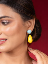 Elegant Dual-Tone Blue and Yellow Teardrop Dangle Earrings