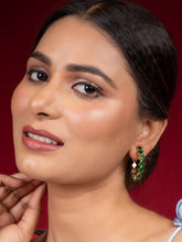 Gold-Plated Semi-Hoops with Emerald Green Accents