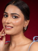 Rhodium-Plated Leaf Design Hoop Earrings with American Diamonds