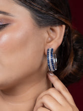 Rhodium-Plated Earrings with Blue Stones, American Diamonds, and Zircon