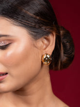 Golden Anti-Tarnish Oval Multi-Colored Stone Studded Earrings