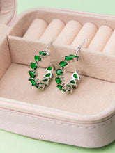 Rhodium Plated Water Drop Green AD Stone Hoop Earrings