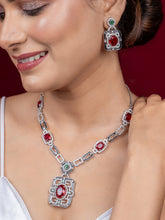 Luxurious Silver-Plated Ruby and Emerald embellished Jewelry Set