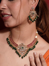 Exquisite Traditional Ruby and Emerald Kundan Necklace Set