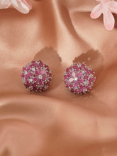 Rhodium-Plated American Diamond Stud Earrings with Purple Stone