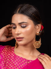 24K Gold-Plated Big-Size Chandbaali Earrings with Ruby and Emerald