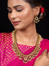 24k Gold Plated Pink and Emerald Jewelry Set with Pearl and Zircon