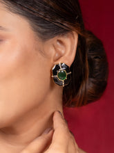 Gold-Plated Black and Green Emerald Stud Earrings