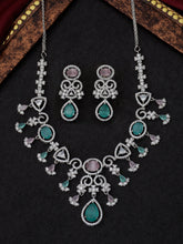 Pink and Green Water Drop Zircon American Diamond Jewelry Set