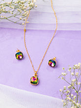 Gold Plated Multicolor Radiating Stone Necklace and Earrings set