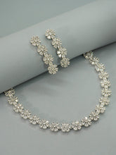 American Diamond Flower Earrings Rhodium Plated Shiny Finish