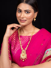24K Gold-Plated Long Necklace Set with Kundan Stones