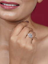 White American Diamond Adjustable Ring with Silver Polish