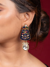 Ethnic Navy Blue Multi-Color Kundan Dangle Earrings