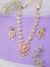 18K Gold Plated Pink Stone Necklace Set with Floral Kundan Design