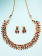 Ethnic 24K Gold-Plated Green and Pink Jewelry Set