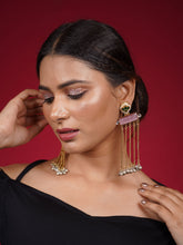 Pink and Gree Kundan Dual Tone Long Earring with Ghungru