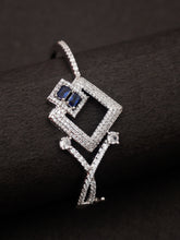 Elegant Silver-Plated Blue American Diamond Openable Bracelet