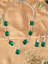 Emerald Grace Rhodium-Plated American Diamond Necklace Set