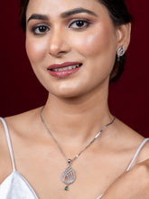 Timeless Silver Plated Emerald and American Diamond Pendant and Earring Set