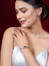 Fancy Silver-Plated AD Zircon and Black Stone Openable Bracelet