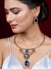 24K Gold Plated Hasli Jewelry Set with Blue, Pink Accents & Pearls