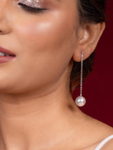 Silver-Plated American Diamond Pearl Dangler Earrings