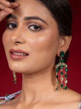 Gold-Plated Stylish Green CZ Studded Chandelier Drop Earrings