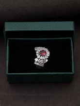 American Diamond Silver Plated Red Ruby Adjustable Ring