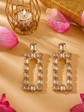 Crystal Brown Tone Rectangle Long Dangler Earrings