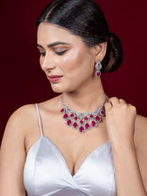 Silver Rhodium Pink and White American Diamond Necklace Jewelry Set