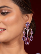 Designer Purple Pink and White American Diamond Chandelier Danglers Earring