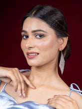 Vintage Silver Long Rhinestone White AD Earrings